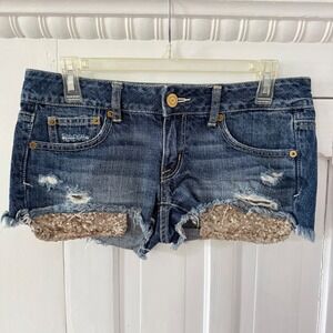 American Eagle Jean Micro Shorts Sequin Distressed Women's 4 Medium Wash Cut Off